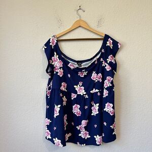 NWT TORRID 4K Pangea Floral Off The Shoulder Babydoll Top in Navy